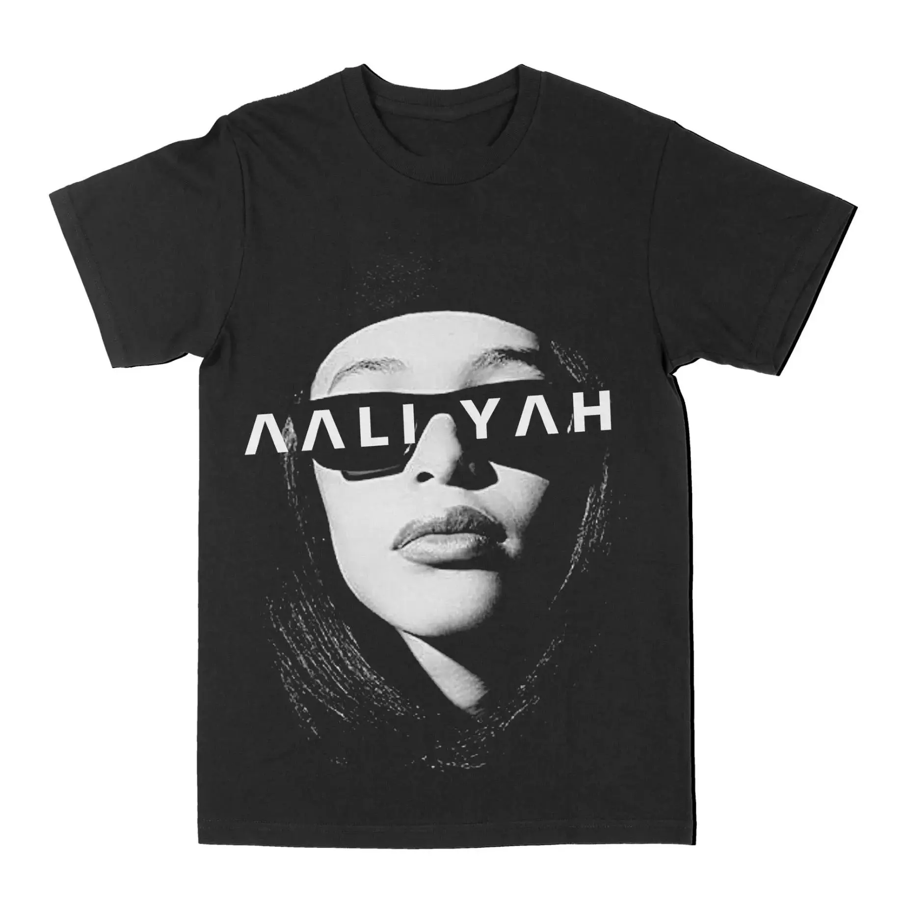 Men's Fitted 90s Vintage Aaliyah Bootleg Graphic Tee - Unisex Hiphop Music Tribute, Short-Sleeve, Round-Neck, Cotton Casual Top, Shortsleeve, Menswear, Vintage 90S Clothes