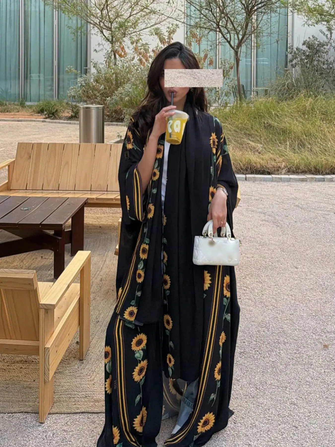 Sunflower Gold Trim Print Wide Sleeve Long Cardigan + Matching Scarf Set, Lightweight Casual Outerwear for All Seasons