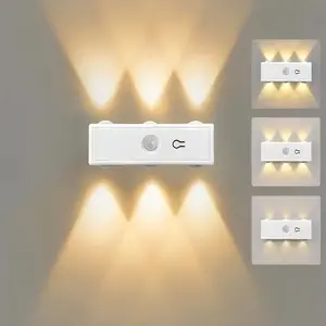 VOLACI USB rechargeable motion sensor light, wall light, car decorative light, 6 LED beads, three-color dimming, no-drill installation, suitable for cabinets, kitchens, hallways, living rooms, and cars (1/2/3/4-pack)