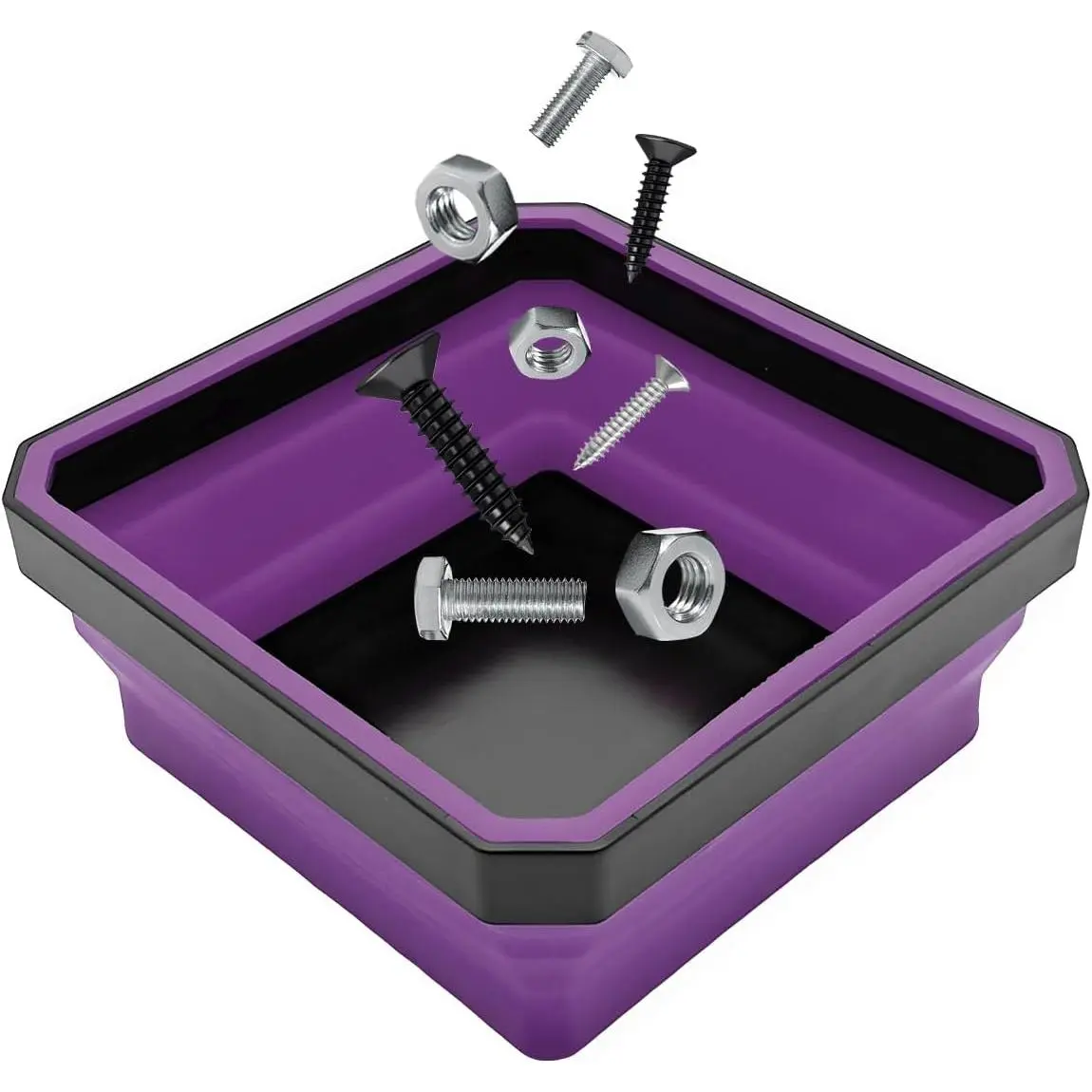 Collapsible   Tray, 4.5" Square  Tool Tray with -Sided  Base, Foldable Small Metal  Organizer Storage Bowl for Screws  Nuts Washers ()