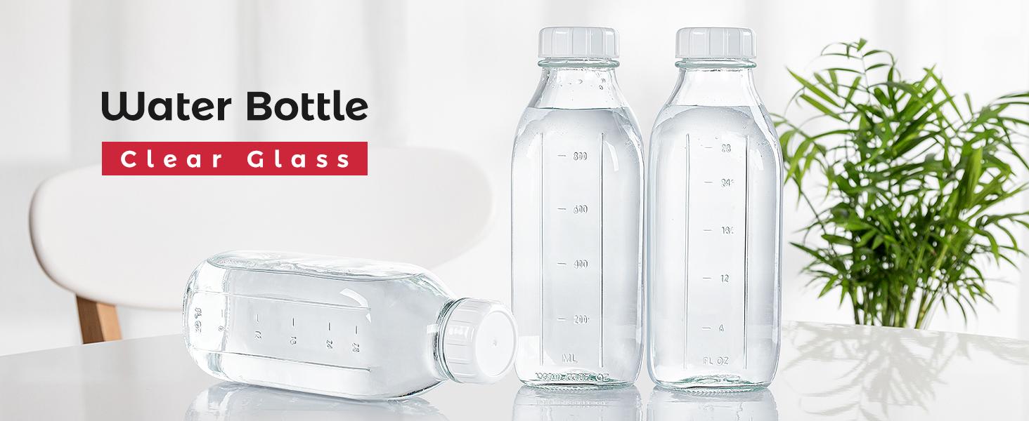 32 oz Reusable Glass Milk Bottles with Silicone Dispenser Cap, 2 Pack Glass Jars with Airtight Screw Lid, Leak Proof Juice Bottles with Scale Mark Breastmilk Storage Container for Fridge