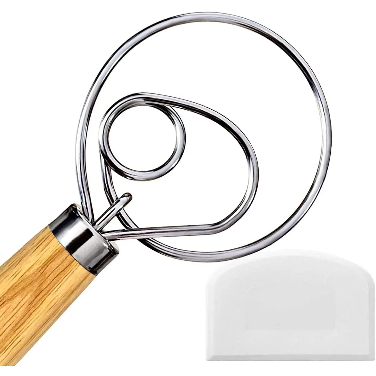 Danish Dough Whisk, Sourdough Tools For Bread Mixer,Sourdough Starter Kit, Dutch Style Bread Whisk For Sourdough Cooking Kitchen with Stainless Steel Danish Sourdough Whisks13" and Dough Scraper