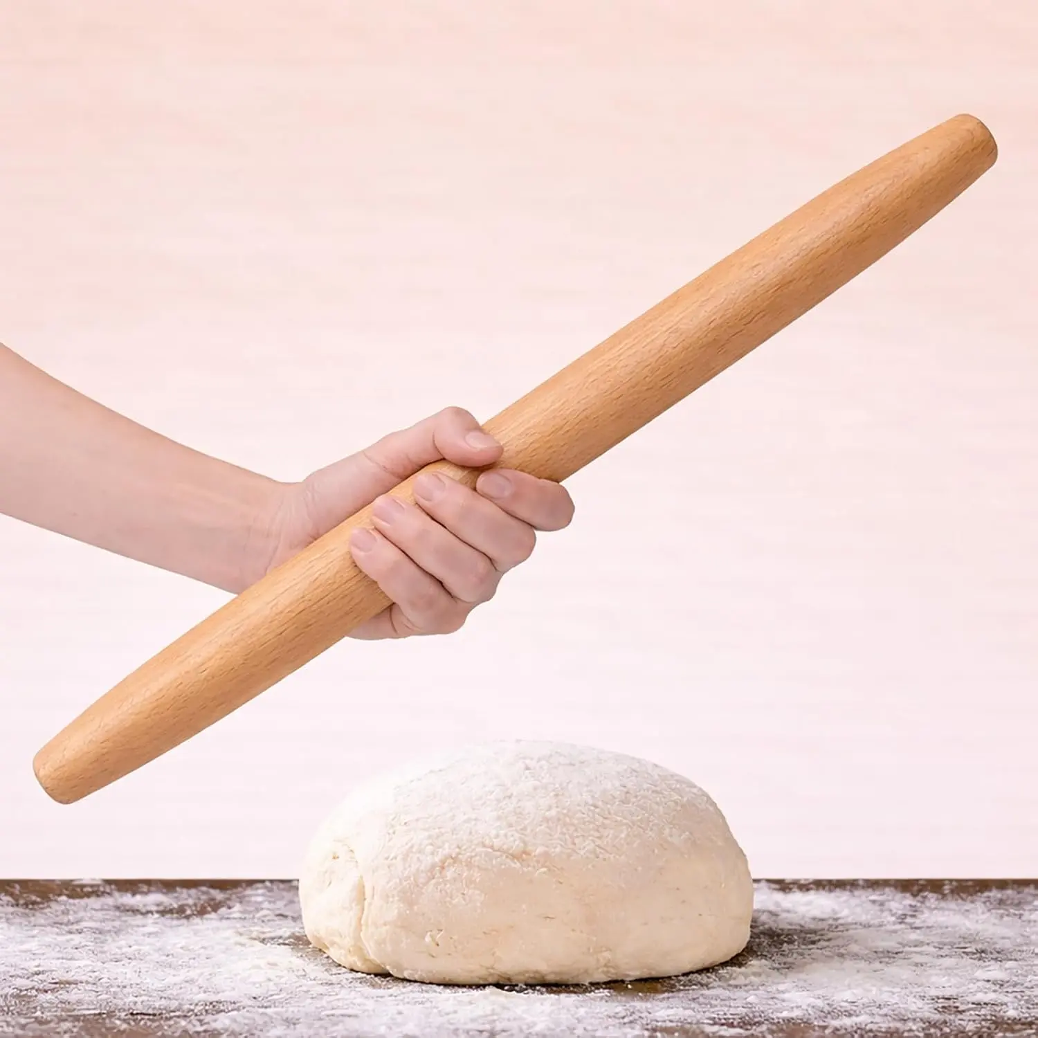 17.1 Inch  Rolling Pin – Smooth - Wooden Dough Roller for Baking, Cookies, Pizza Dough & Pastry