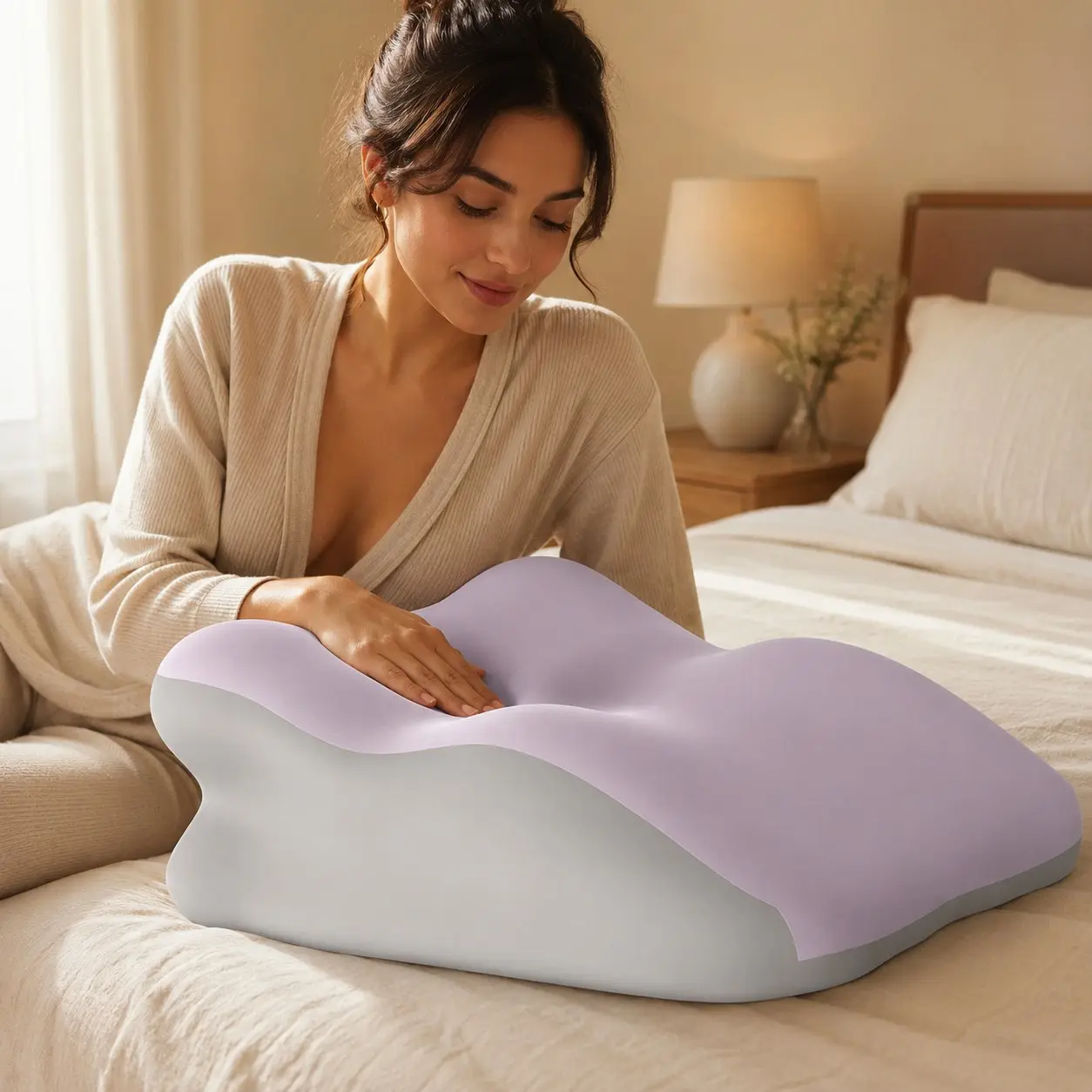 Multi-Functional Memory Foam Cushion, Wedge Shape, Sofa Reading, Bed Relaxing, Head Neck Leg Support, Washable Cover, Wxz-31