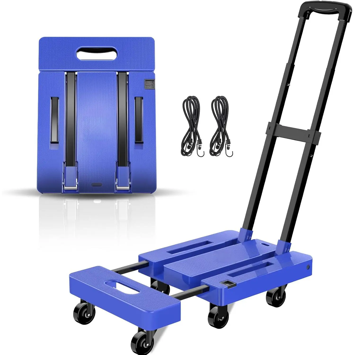 Compact Fold Portable Folding Hand Truck - 500 LB Capacity Luggage Cart with 6 Wheels, 2 Elastic Ropes for Travel/Move Use, Blue Portable Dolly (Baby & Maternity Accessory Compatible)