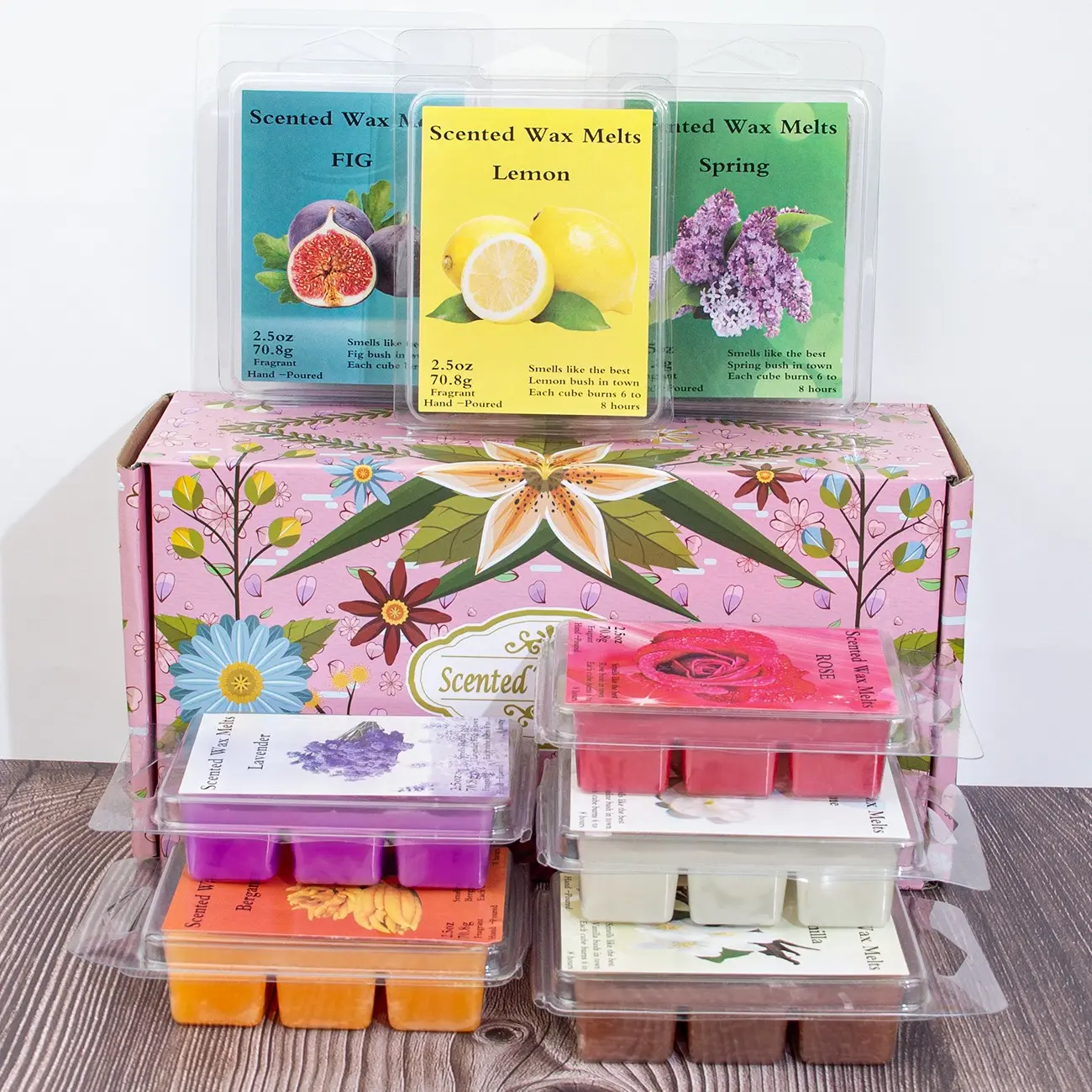 Summer Scented Wax Melts, Tropical Soy Wax Cubes for Warmer, Strong Scent Fragrance Melts, Rose Fragranceand, Lemon Scent, Romantic Lavender, Jasmine and Vanilla More, Candle Melts Gift Set for Home, Bath Long Lasting Time Candles, Ideal Gifts for Mom