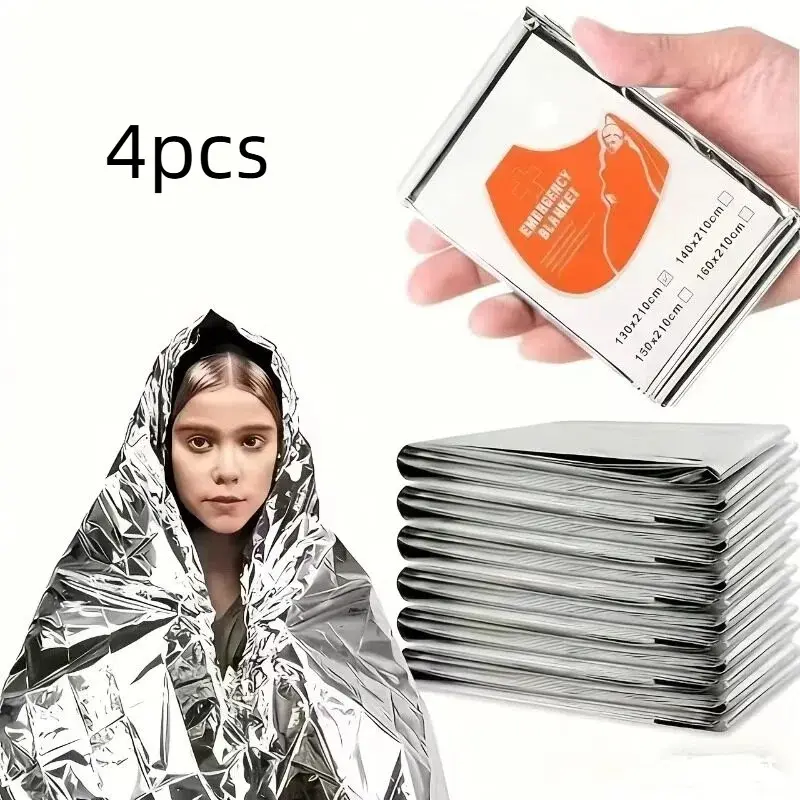 4-Pack Emergency Insulation Blanket, Pet Material, All-Season Use, Hand Washable, Flat Weave, Space-Saving Survival Gear for Camping, Hiking, Outdoor Activities, Emergencies