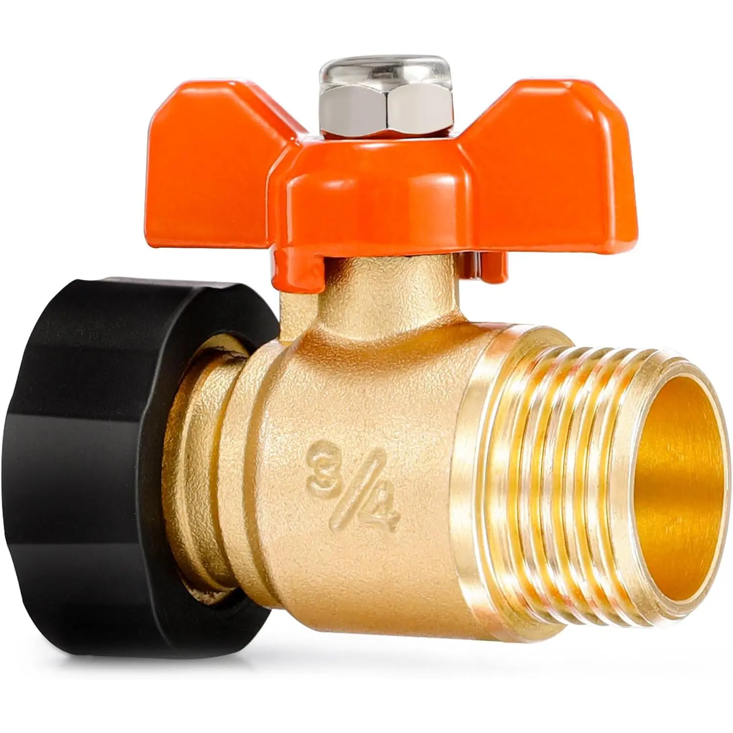 Brass Garden Hose Shut Off Valve, Full Flow 3/4” Ball Valve Adapter Coupling, Heavy Duty 1-Way No Restricted-Flow Water Shut-Off Valve, Outdoor Lawn Faucet Hose-end Connector Flow Control Valve