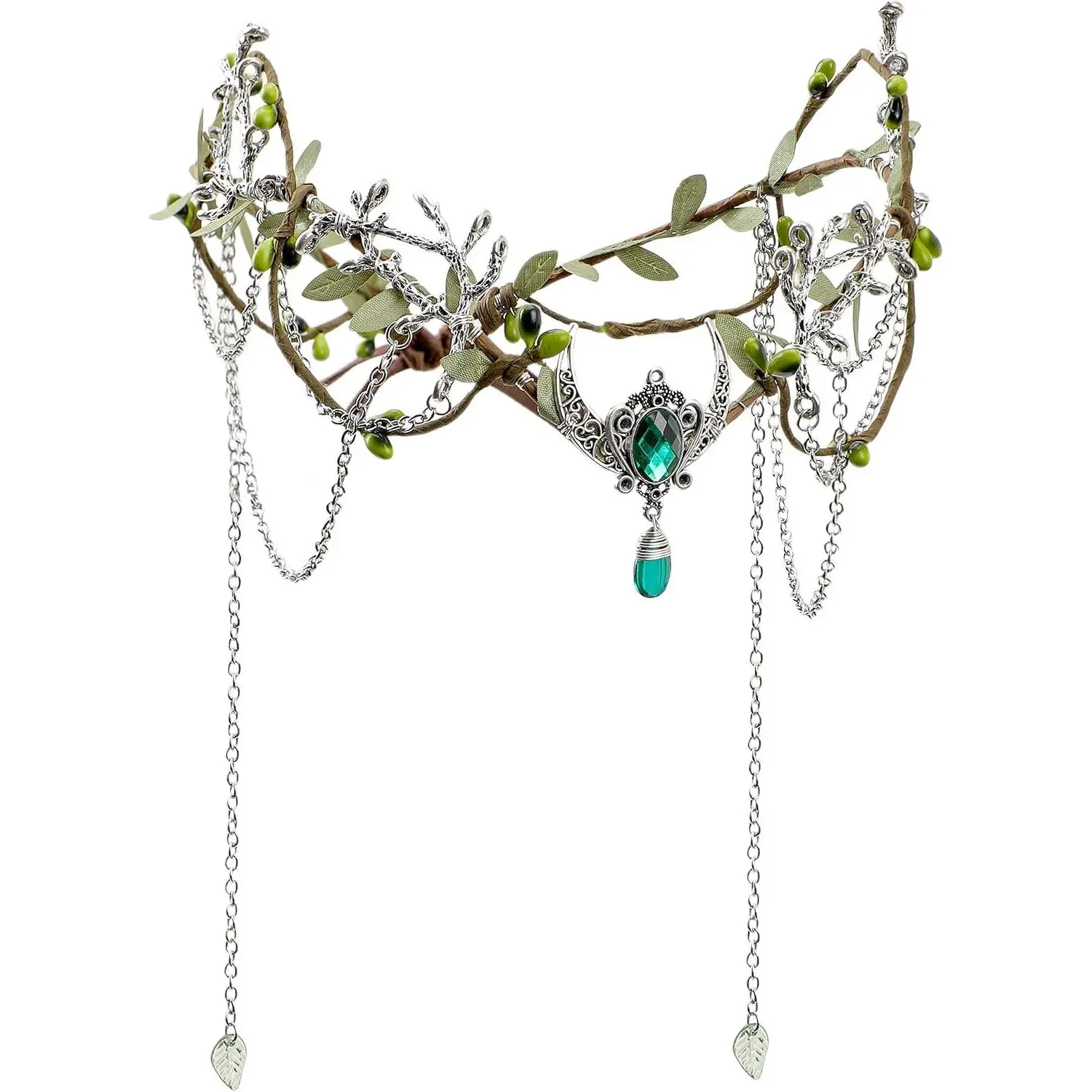 Woodland Elf Crown for Women - Medieval Elf Headpiece with Tassel for Renaissance Renfaire Fae Cosplay Viking Outfit