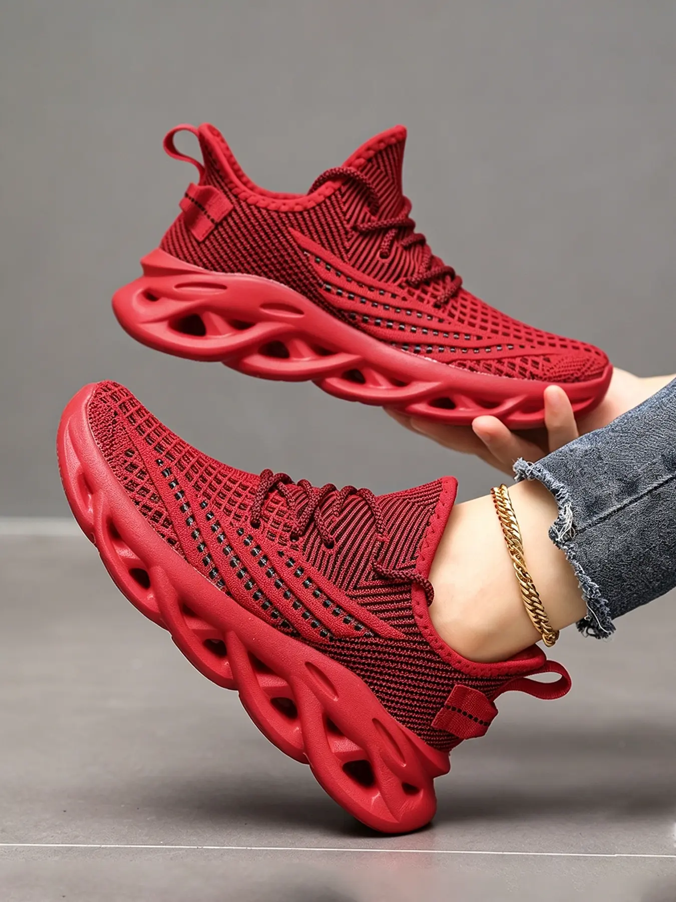 Women Hollow Platform Blade Sneakers Breathable Fly Knit Running Shoes Non Slip Cushion Athletic Walking Trainers Multi Color Daily Workout Casual Footwear