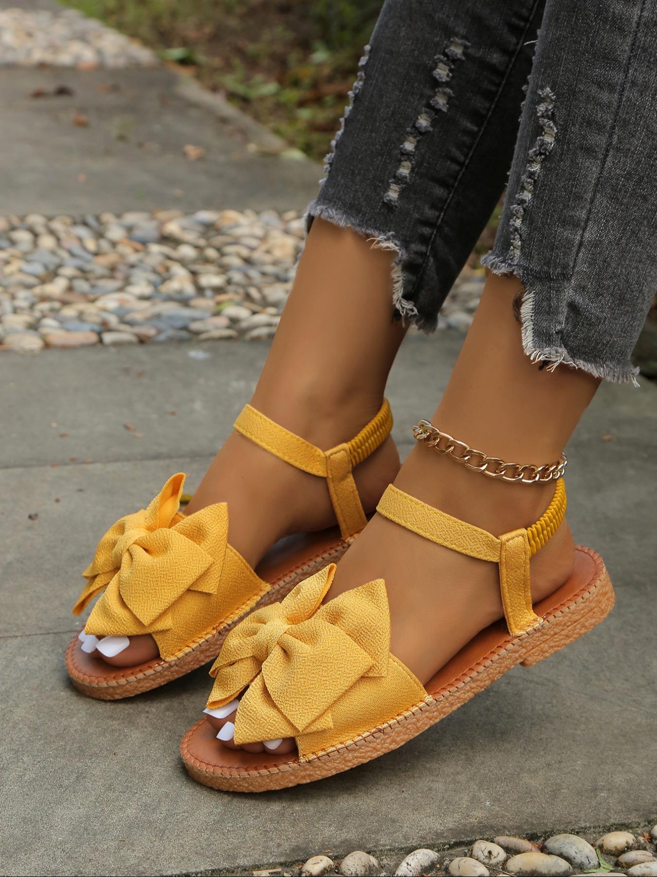 Women's Bowknot Design Flat Sandals, Casual Open Toe Sandals for Summer, Lightweight Breathable Comfortable Strap Slides Shoes for Daily Wear, Ankle Strap Sandals, Shoes For Summer