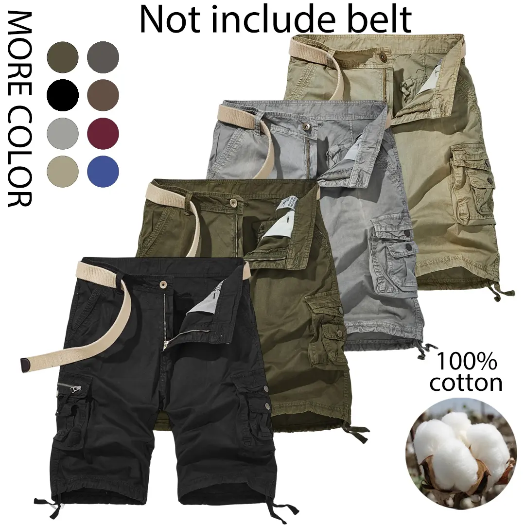 【Not matching the belt in the picture】Men’s summer fashion cargo shorts, multifunctional pocket design, suitable for casual and outdoor wear。Plain Pure Cotton Multi-Pocket Cargo Shorts,Menswear Essential for Active Lifestyles Premium Fabricfor All-Day