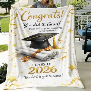 1Pc 2026 Class Themed Flannel Throw Blanket Suitable For Birthdays, Christmas, Graduation Gifts - Soft Warm Bedspread With Graduation & Diploma, Contemporary Bedding For, Dorm, For All- Use For Decor