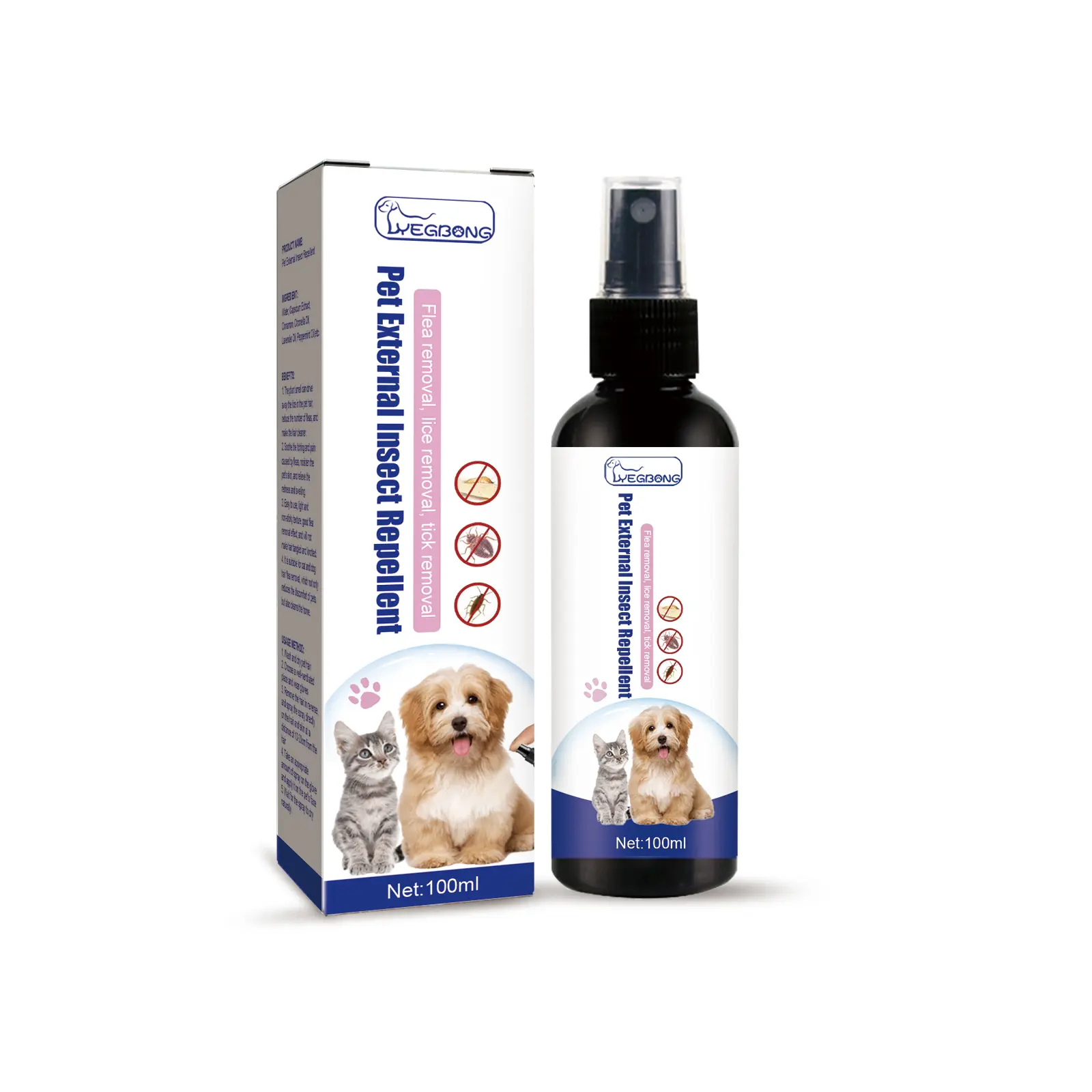 Yegbong Pet Flea Spray - Skin Cleansing and External Tick and Flea Repellent Spray for Cats and Dogs