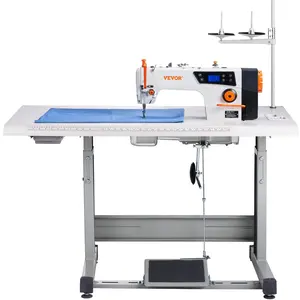 VEVOR Industrial Sewing Machine, Upgraded 550W Servo Motor with Table Stand, 5000s. p. m Heavy Duty Lockstitch Sewing Machine, High Speed, Clear Control Panel and Electro-mechanization Start-stop