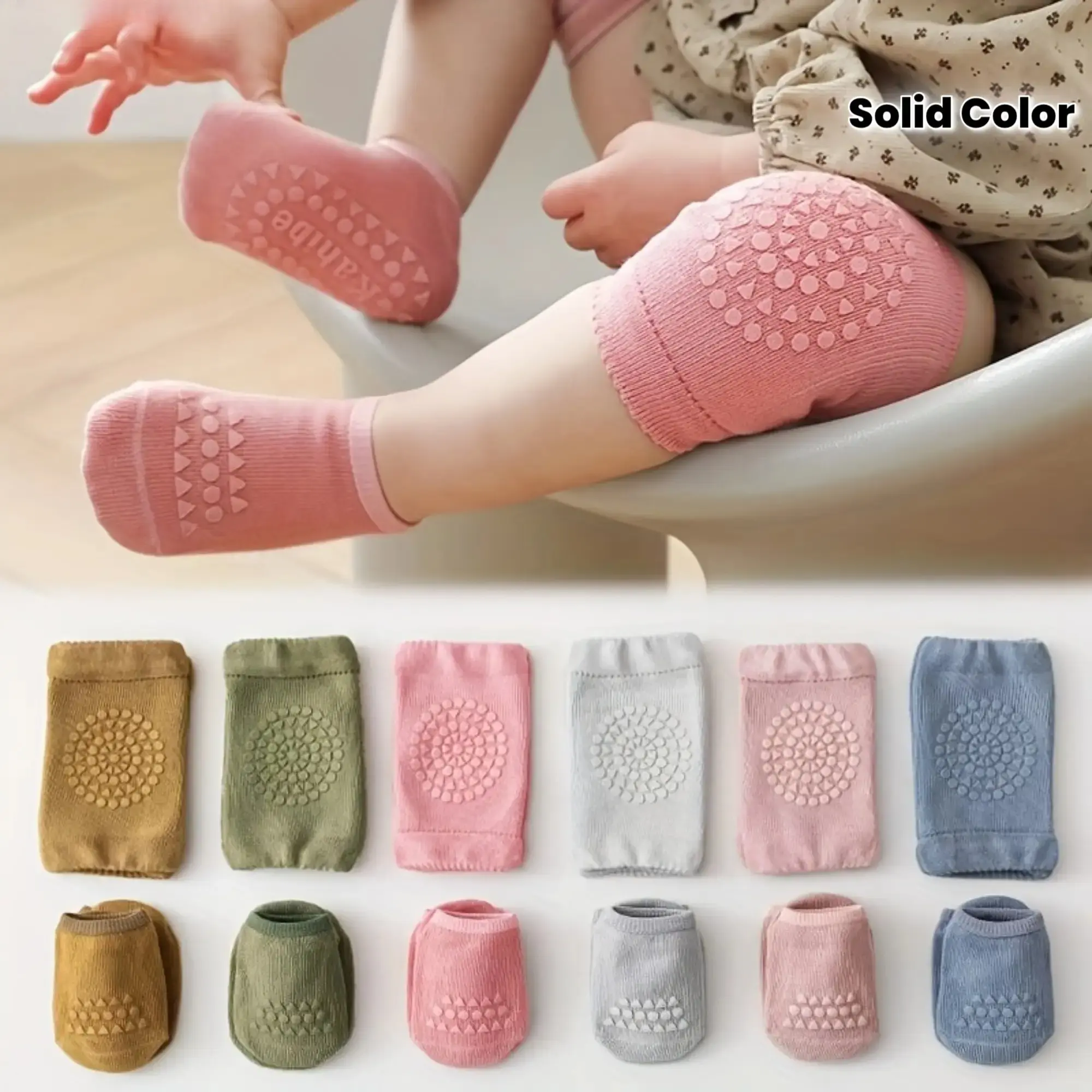 Bag Accessory Charm & Twillie Companion Solid Color Knit Sock & Knee Pad Set - Polyester Blend, Elastane Mix, Flexible Stretch, Knit Texture, Non-Slip for Crawling, Floor Protection