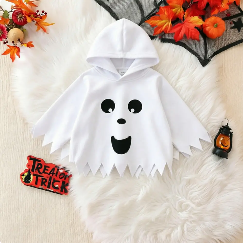 Toddler Boy Girl Halloween Costume Ghost Smile Embroidery Cloak Hooded Cape Poncho Fancy Party Cosplay Outfits,Halloween Girls' Coat