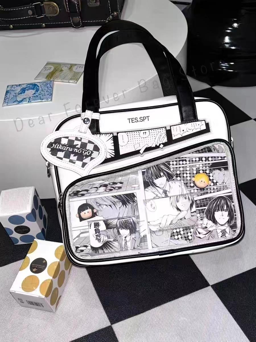 Unisex Graffiti Cartoon Fashion Ita Bag Japanese Style Kawaii Shoulder Crossbody Bags Transparent Front Pocket DIY Tote Handbags