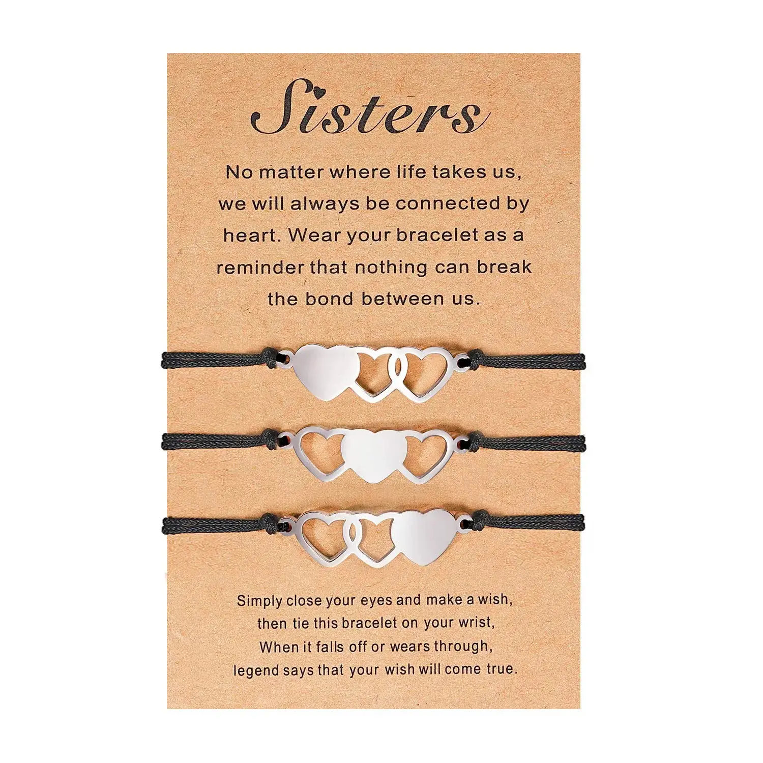 Women's Matching Heart Meaningful Nylon Rope Bracelets, 2-5 Pcs, Friendship Gifts for Best Friends & Cousins, Meaningful Bracelets, Birthday Gift Ideas, Stainless Steel, Graduation, Valentine, Agate, Thanksgiving