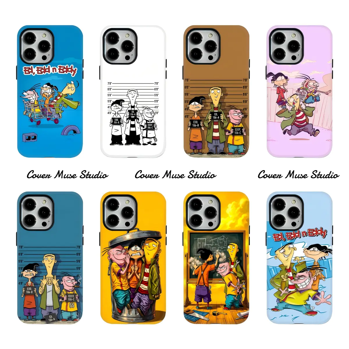 Retro Ed Edd n Eddy 2-in-1 Glossy Phone Case, 90s Animated Cartoon Wireless Accessories, Durable Shockproof Protection for iPhone 17/16/15/14/13/12/11 Pro Max