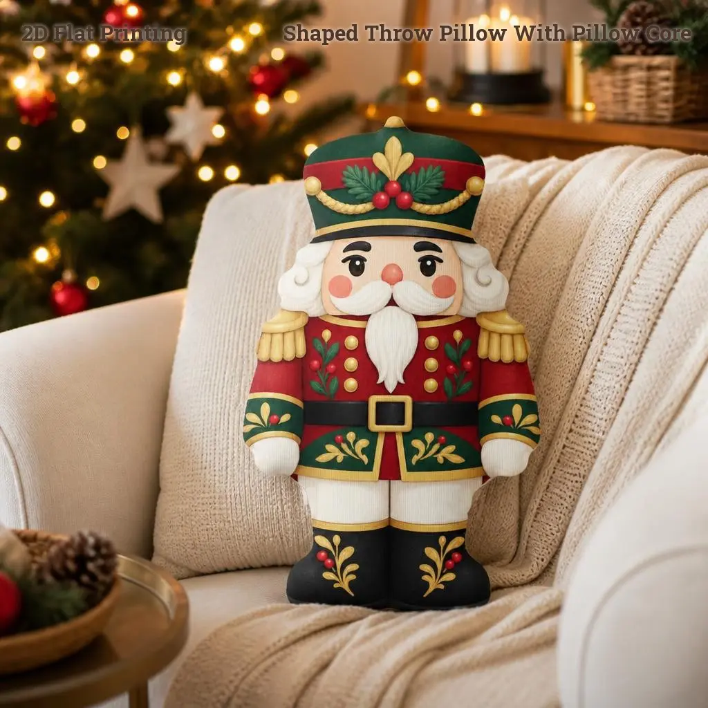 Christmas Nutcracker Soldier Cuddle Pillow, Cushion, Festive Decoration for Living Room, Bedroom, Winter Cabin Home Decor, Contemporary Style