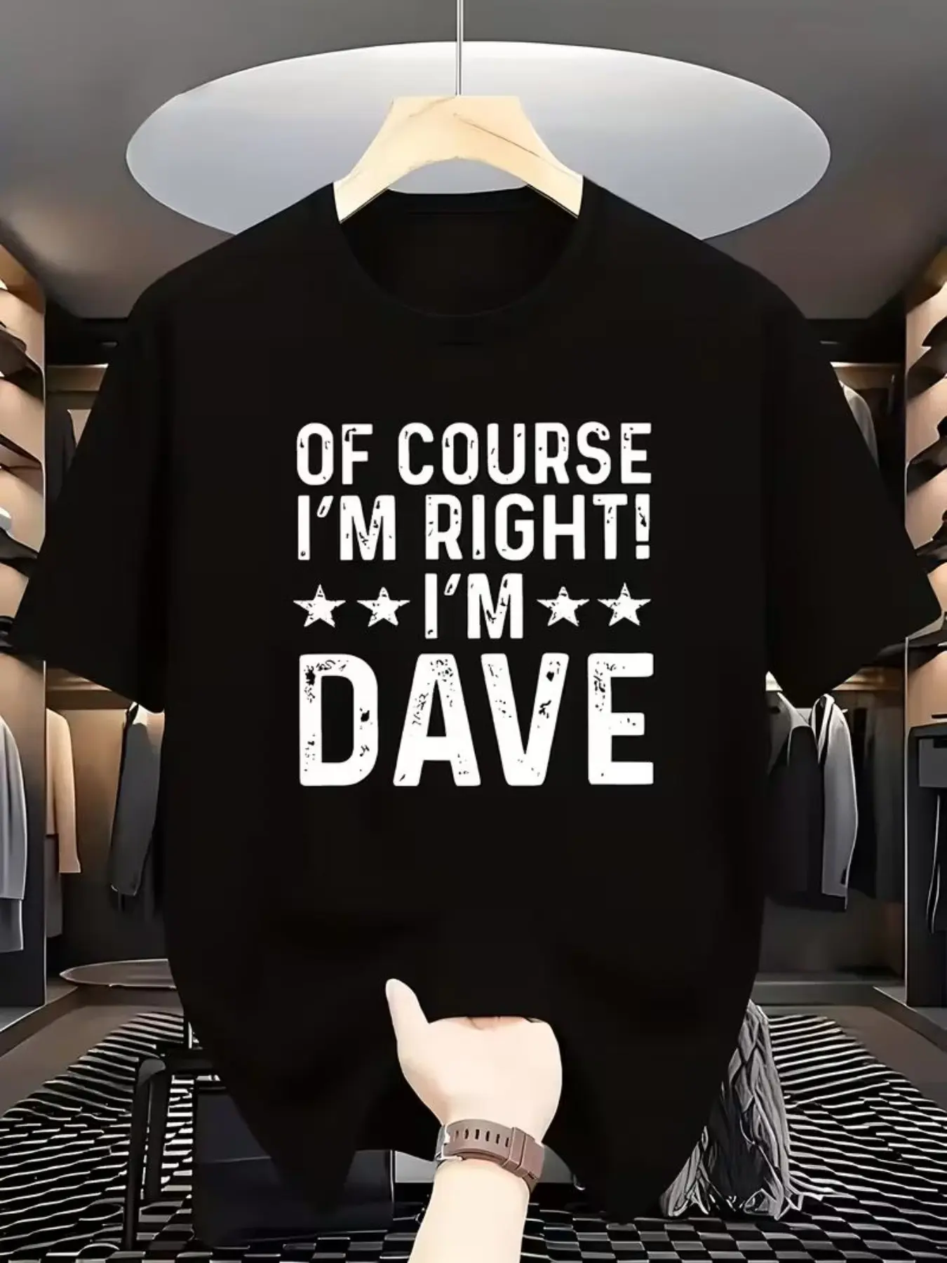 Of Course I'm Right I'm Dave Vintage Letter Print Short Sleeve Men's Loose Cotton T-Shirt, Fun English Half Sleeve Top