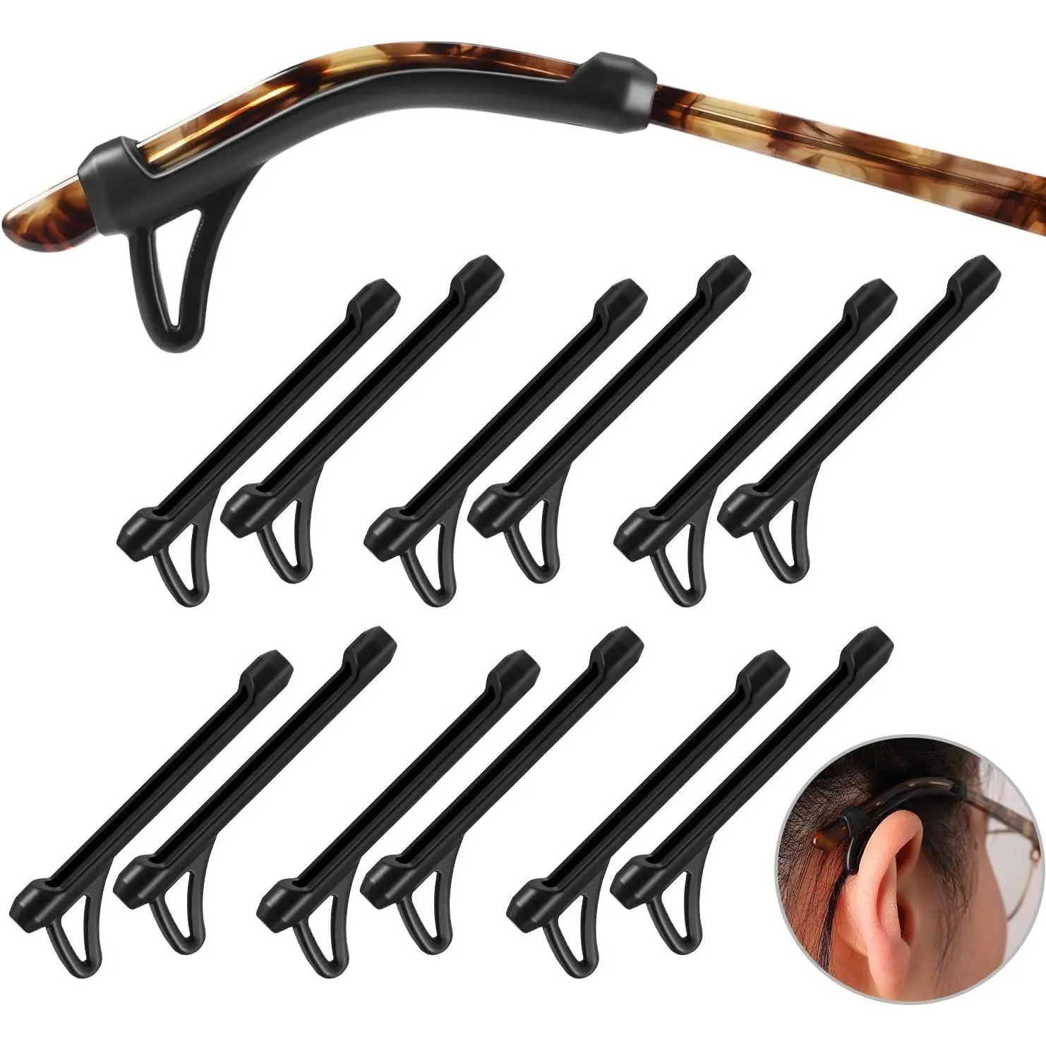 6 Pairs Soft Silicone Glasses Ear Hooks with Hook Design - Anti-Slip Retainers for Metal & Plastic Frames, Ultra-Light 1.2g, Daily, Eyeglasses, Perfect Fit, Sleeve With Hook Design