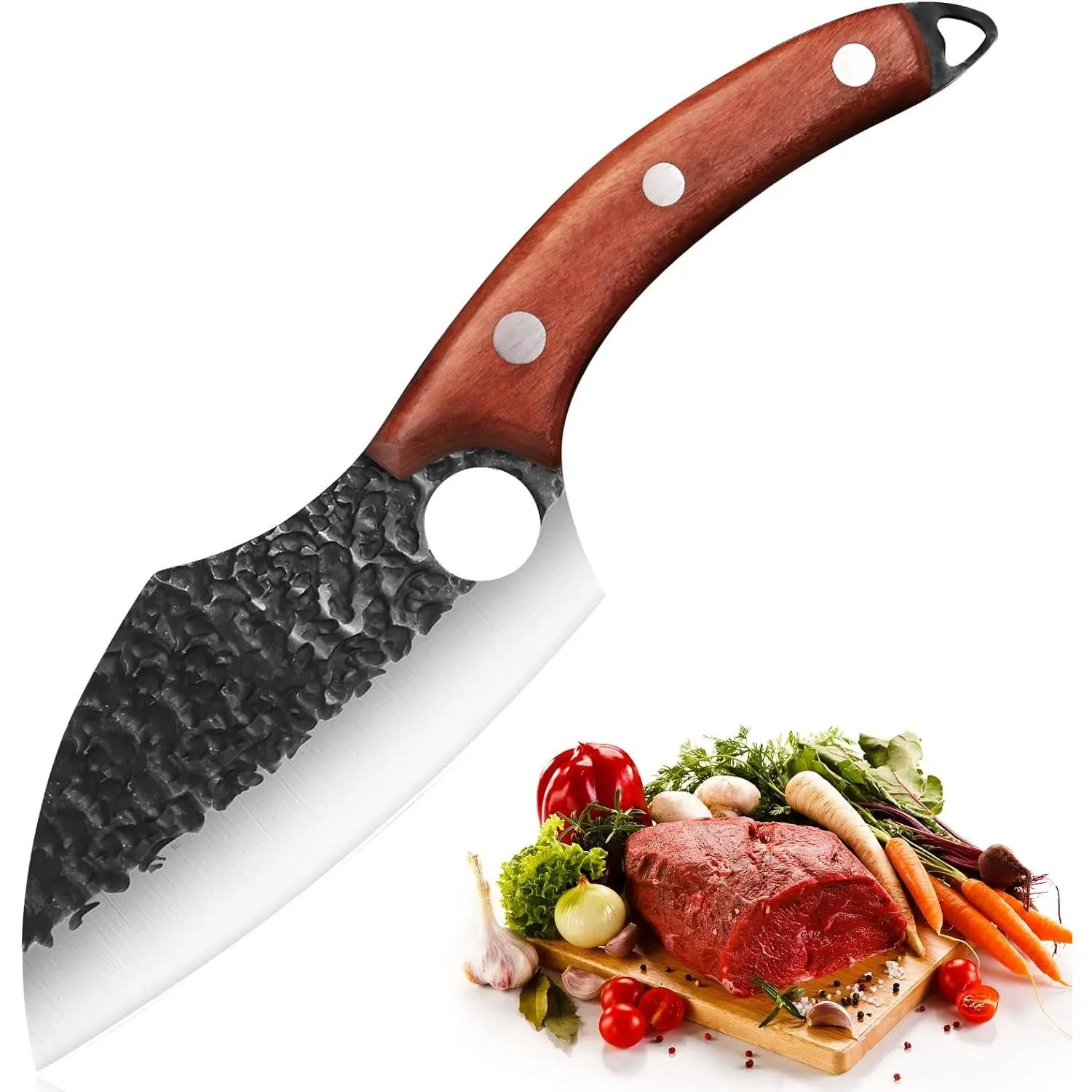 Kitchen Knife Meat Cleaver, Knife Butcher Knife Hand Forged Chef Boning Knife Caveman Knife, Viking Knife Full Tang Stainless Steel Fillet Knives, Vegetable Kitchen Meat Cutting Knife for Camping BBQ Outdoor Home Tool#DealsForYouDays