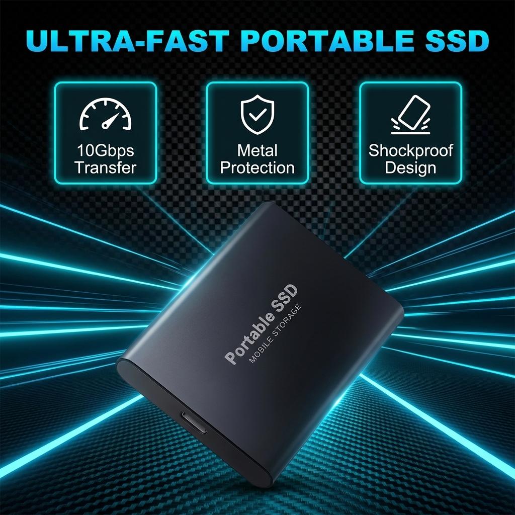 2026  Portable External SSD 1TB/2TB USB 3.2 Type-C High Speed Solid State Drive for PC Mac | Ultra Fast Transfer, Silent Operation, Plug and Play, Mobile Storage