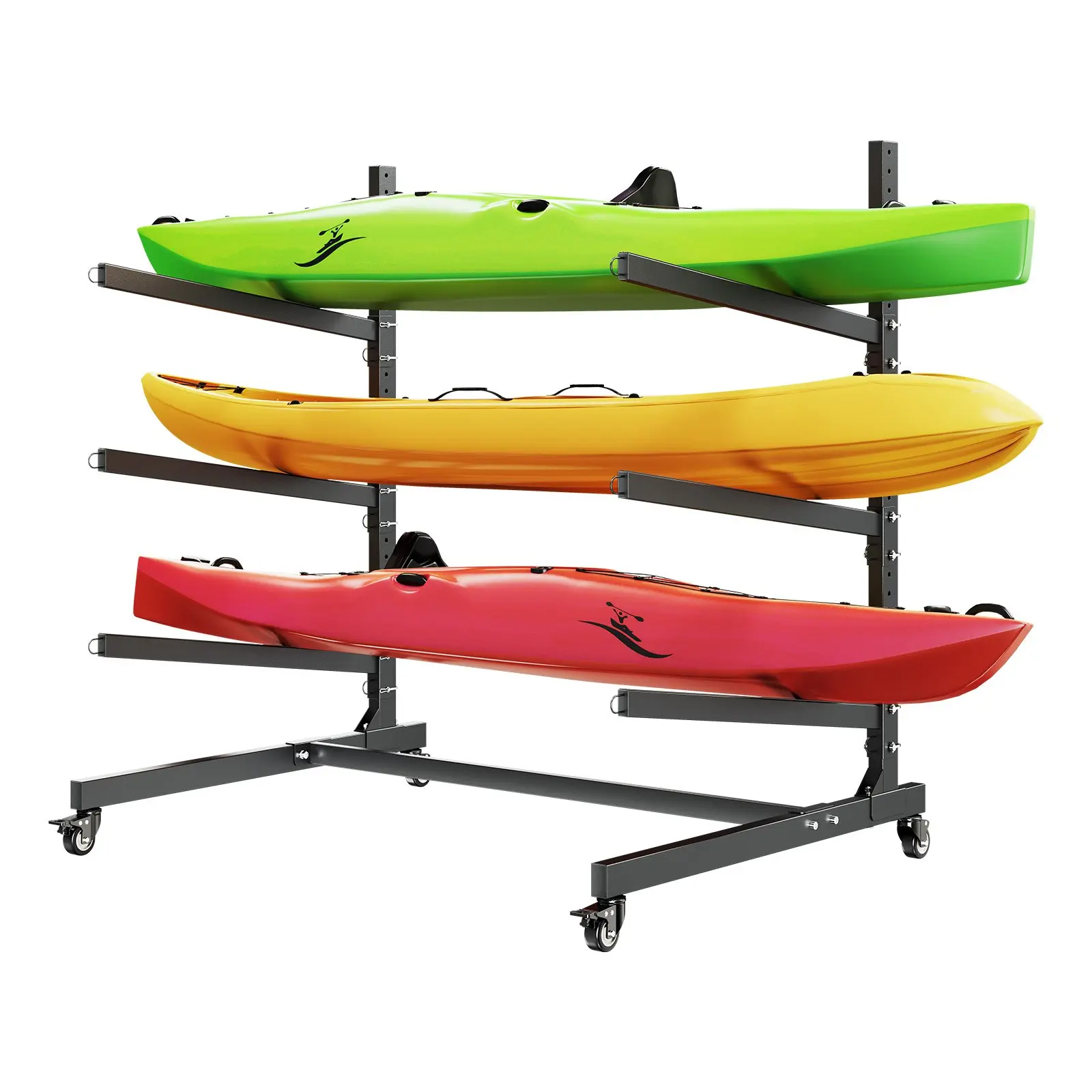 【Summerfinds】VEVOR 3-Tier Vertical Kayak Storage Rack, Holds 3 Boats Up to 200 lbs, Heavy-Duty Adjustable Freestanding Stand with Lockable Wheels, Prevents Tipping for Garage, Docks, Indoor/Outdoor Use, Fits Canoe, SUP, Surfboard, Paddleboard, 3-Tier Vert