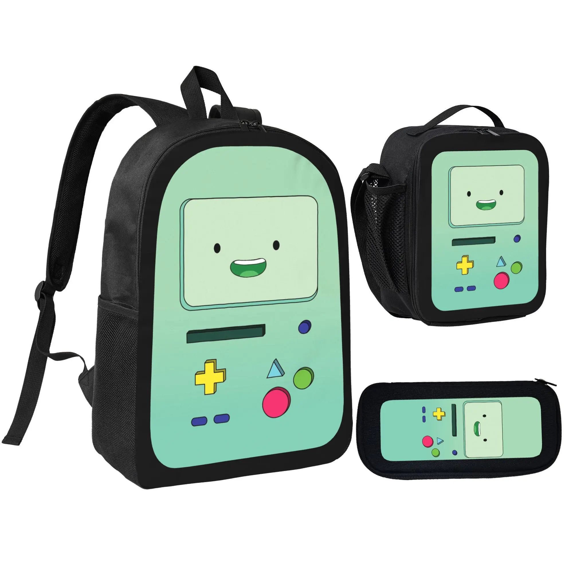 Unisex Teens Large Capacity 3pcs Adventure Time2 Backpack Set, Anime School Bag with Adjustable Shoulder Straps, Backpack Lunch Bag Pencil Case Combo for Boys Girls
