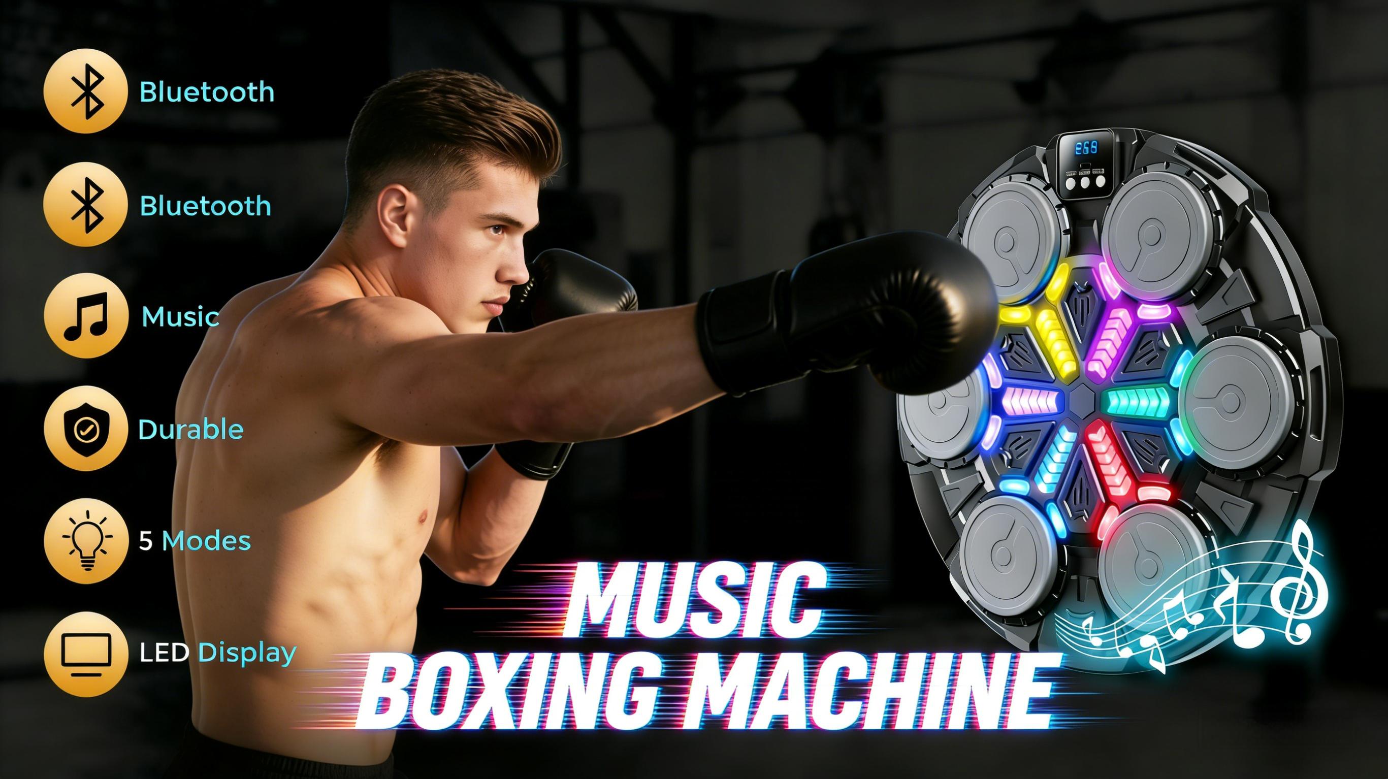 Music Boxing Machine for Kids and Adults, Wall Boxing Punching Pad with Bluetooth & Rhythm Lights, 3 Speed Modes, Home Fitness Boxing Equipment with Gloves for Boys Girls Teenagers