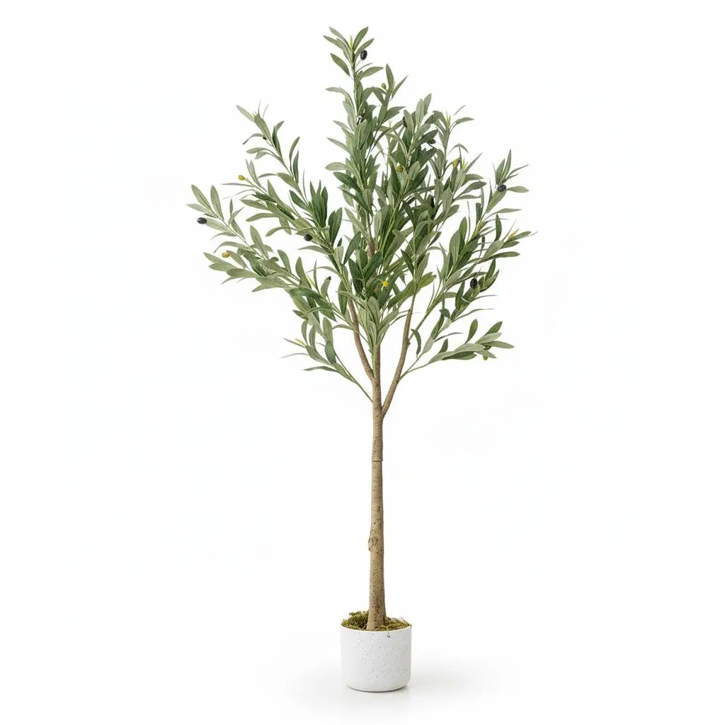 Realistic Artificial Olive Tree – 4.2FT Tall Faux Olive Plant with Lifelike Leaves & Fruits – Decorative Indoor Greenery for Home, Office, Living Room, or Front Door – Classic Style