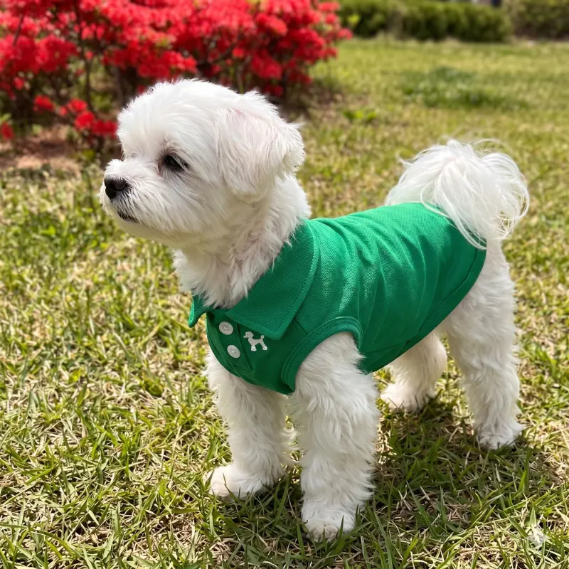 Dog Polo Shirt with Poodle Embroidery, Sleeveless Waffle Fabric Pet Apparel with Button Detail, 2-Legged Breathable Fit for Small Dogs, Two Legged