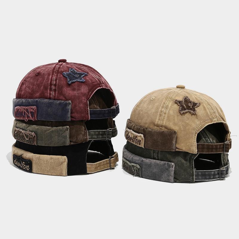 Y2K Star Patch Docker Cap Vintage Washed Brimless Hat  display picture 1