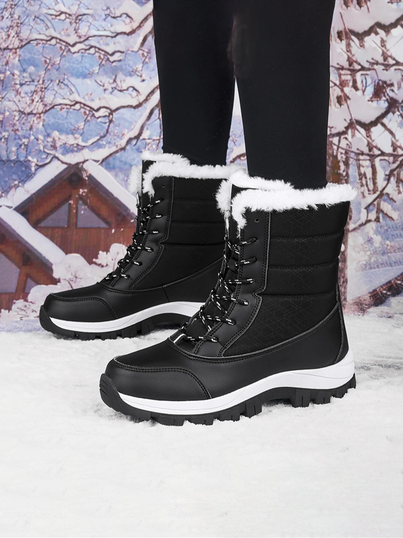 Women's Lace Up Hiking Boots, Sporty Warm & Non-slip Snow Boots for Outdoor Activities, Sports Shoes for Women