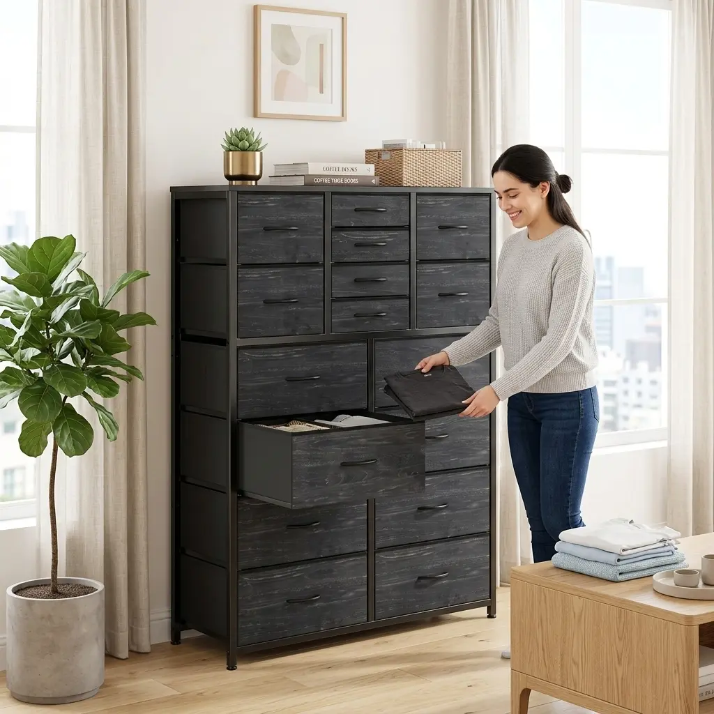 Tall Fabric Dresser for Bedroom with 16 Deep Drawers, Storage Chest of Drawers, Stylish Home Organizer for Closet, Entryway, Bedroom, Hallway