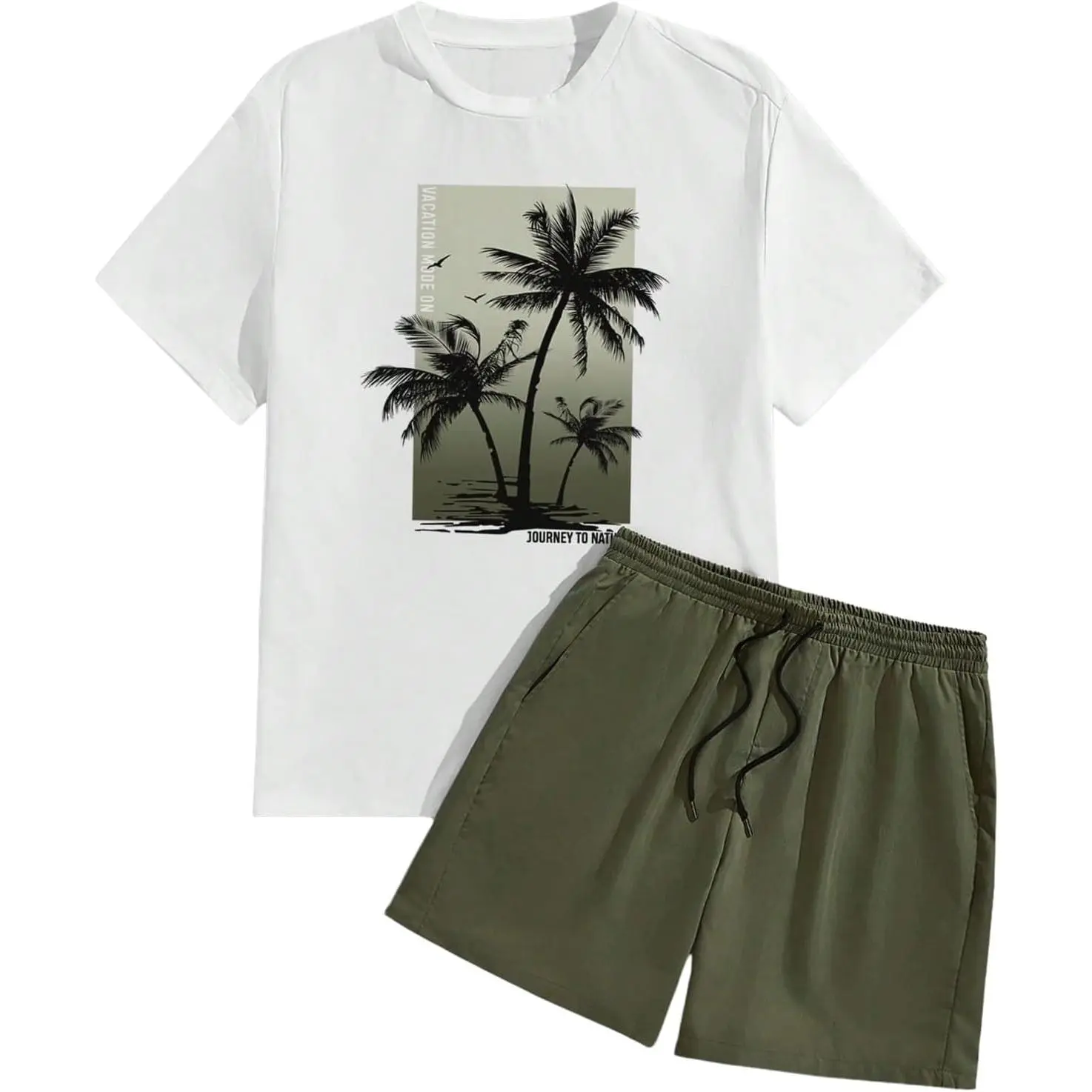 BEAUDRM Men's 2-Piece Big and Tall Loungewear Set - Plus Size Tropical Print Graphic Tees, Breathable Fabric Short Sleeve T-Shirt, Drawstring Waist Shorts (Check Size Chart)