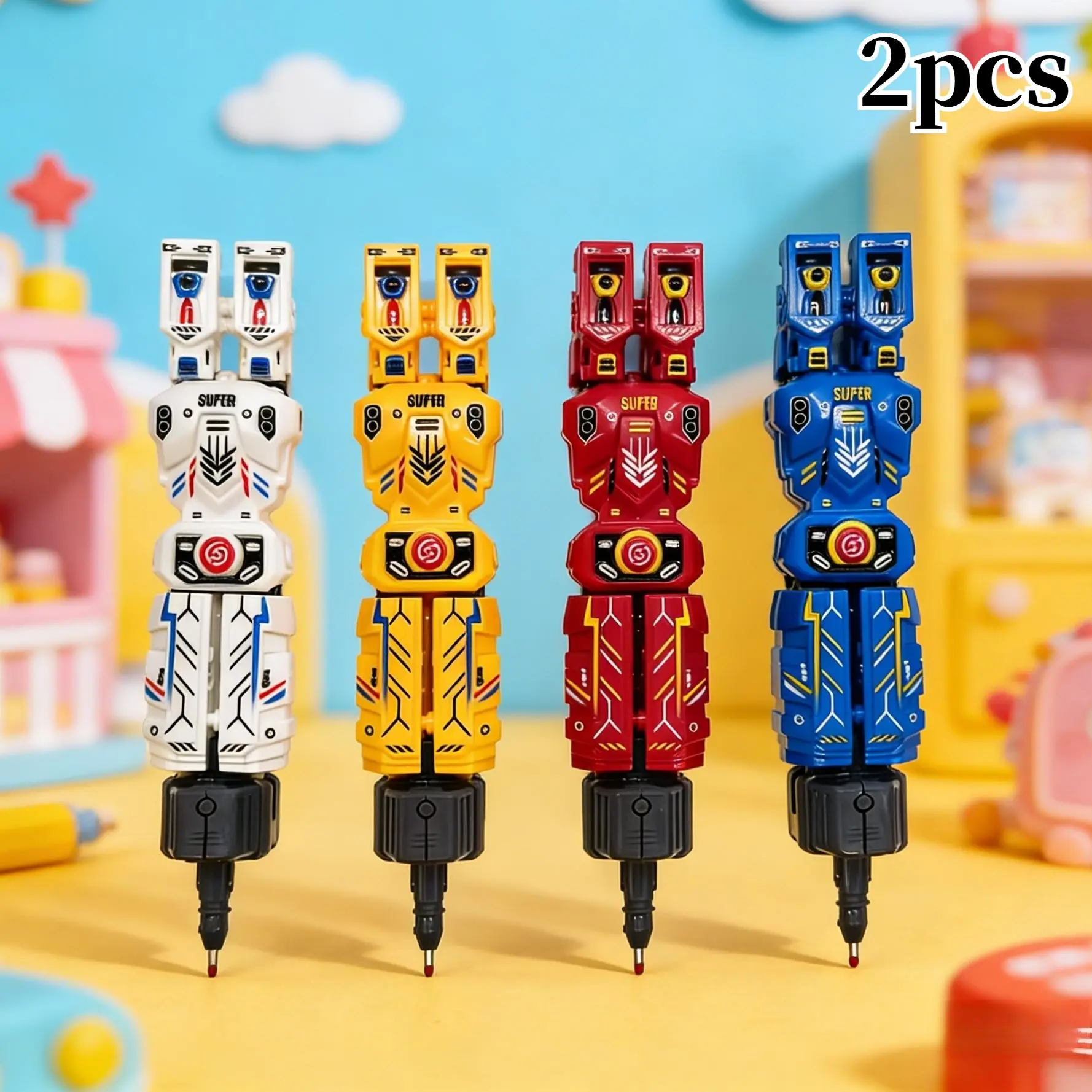 2pcs Robot Transforming Pen Set - 2-in-1 Mecha Ballpoint Pen, Smooth Black Ink & Ergonomic Design. Cool Writing Tool for Office, School & Party Favors. Great Gift for Students, Teens & Creative Minds on Birthdays, Holidays & Back to School.