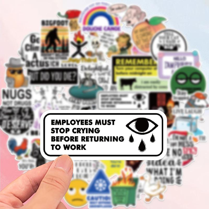 Humorous Vinyl Sticker, 50pcs Reusable Work Sticker, Funny Sticker for Laptop, Luggage, Notebook