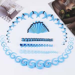 FASACCO 98 Count Ear Stretching Kit 14G-00G Ear Gauges Expander Set Acrylic Tapers and Plugs & Silicone Tunnels Taper Spiral Tapers Gauges for Ears