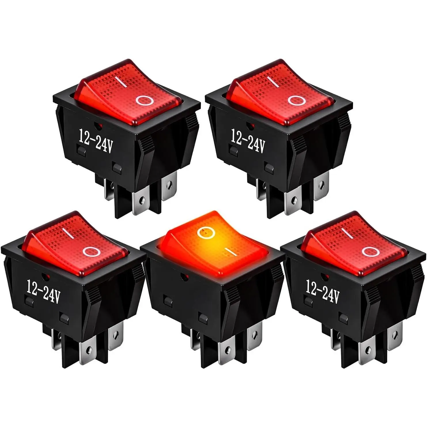 Nilight 12-24V 20A LED Illuminated 4-Pin 2-Position ON/OFF Toggle Rocker Switch, Snap-In Mount DPST KCD4, 5PCS for Car Automotive, Off-Road Vehicles Boat Marine