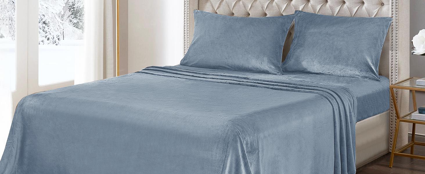 Fleece Sheets Twin Size, Flannel Like Soft, Fuzzy Warm Plush Sheets, Velvet Microfleece Bedding for Winter, Baby Blue