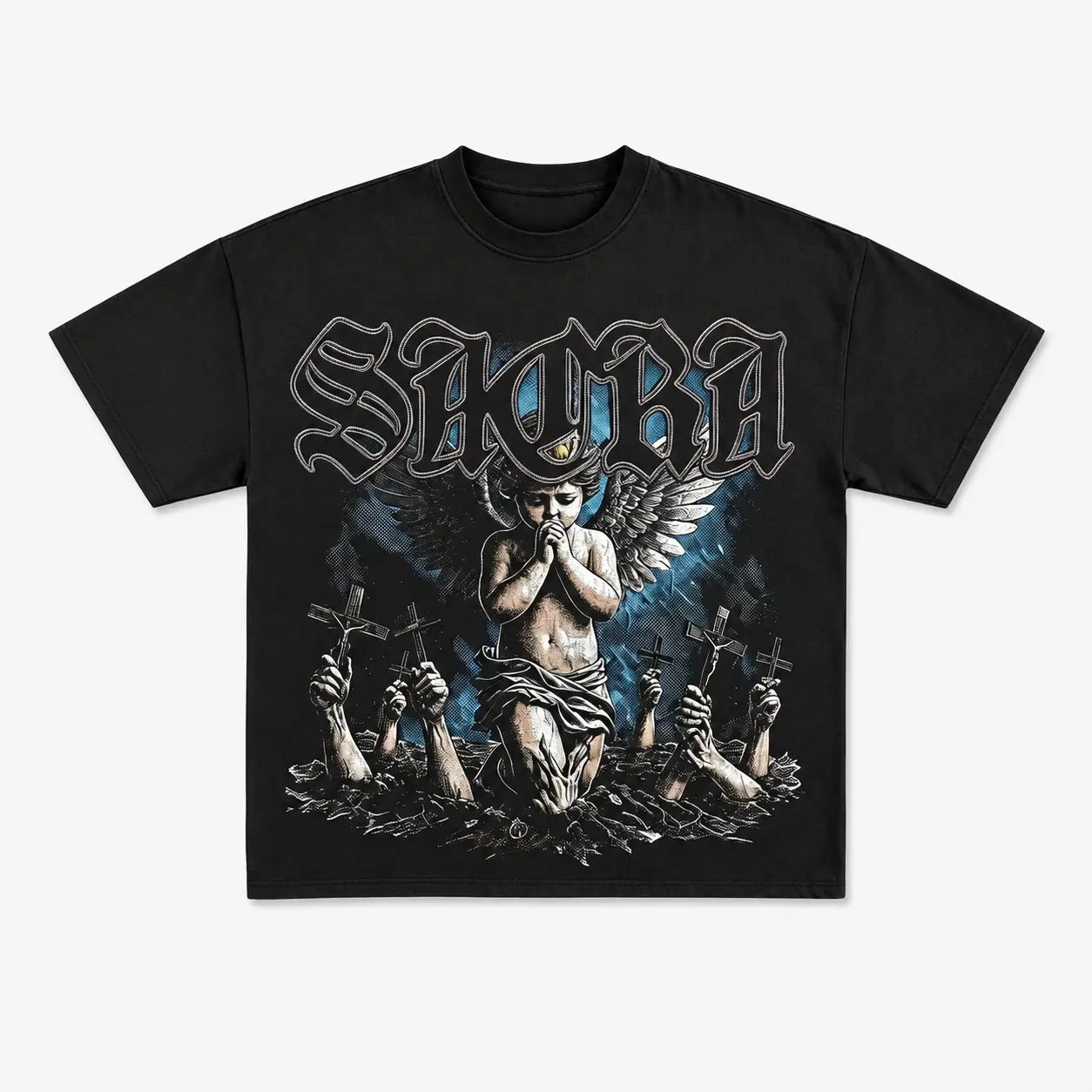 Unisex Retro Angel Graphic Cotton T-Shirt – Vintage Gothic Angel Print Tee, Dark Streetwear Oversized Shirt, Washed Cotton Casual Crewneck Top, Y2K Aesthetic Graphic Tee, Retro Fashion Shirt for Men & Women, Summer Streetwear Outfit, Gift Idea