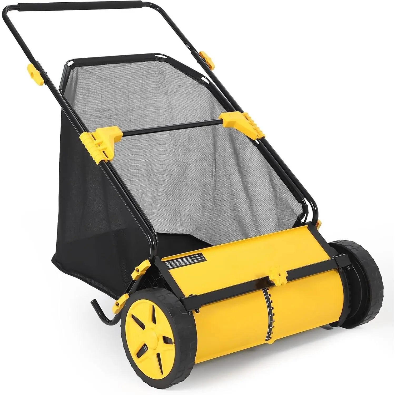 26-Inch Manual Push Lawn Sweeper, 10-Precision Position Height Adjust, 7 Cu.Ft Wheel-Driven Hopper Bag with Anti-Tear Mesh, 1-Second Vertical/Upright Standing, Turf-Safe, for Lawn & Driveway, Ergo-Foam Cushioned Handle, Heavy-Duty Anti-Tear Mesh, Non-Slip