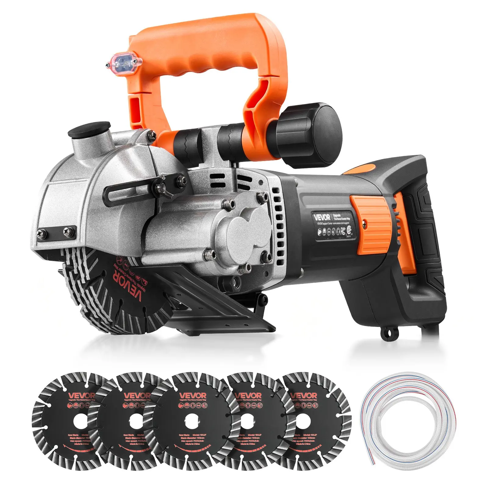 VEVOR Wall Chaser, 4800W Electric Wall Groove Cutting Machine, 6800 RPM Max Speed, Concrete Slotting Cutter with Guide Line, 5 pcs Blades, Adjustable Handle for Cutting Grooves in Brick, Concrete