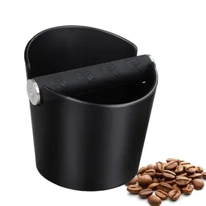 Coffee Knock Box, Espresso Knock Box, Coffee Bin, Espresso Dump Bin, 4.8 Inch Shock-Absorbent Durable Barista Style Espresso Knock Box with Removable Metal Knock Bar and Non-Slip Base(Round)
