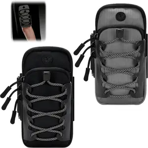 2pcs Waterproof Running Armband Phone Holder, Adjustable Sports Arm Bag, Reflective Design, Dual-Layer Storage, Fits All Smartphones