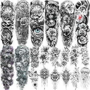20 Large Floral Temporary Tattoos, Waterproof Realistic Tribal Style, 3D Halloween Tattoo Stickers for Adults, Body Art Decor