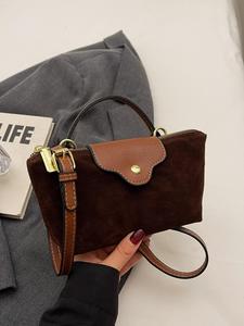 women's solid color flannelette crossbody bag, fashionable casual versatile shoulder bag for daily used, trendy all-match commuter bag